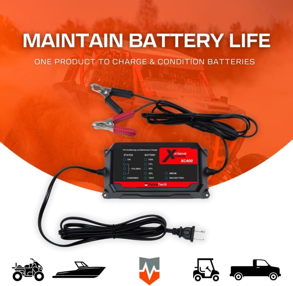 PulseTech XC400 Xtreme Charge 4 AMP Battery Charger Maintainer | Test, Charge, Condition and Maintain All Types of 12V Lead-Acid Batteries