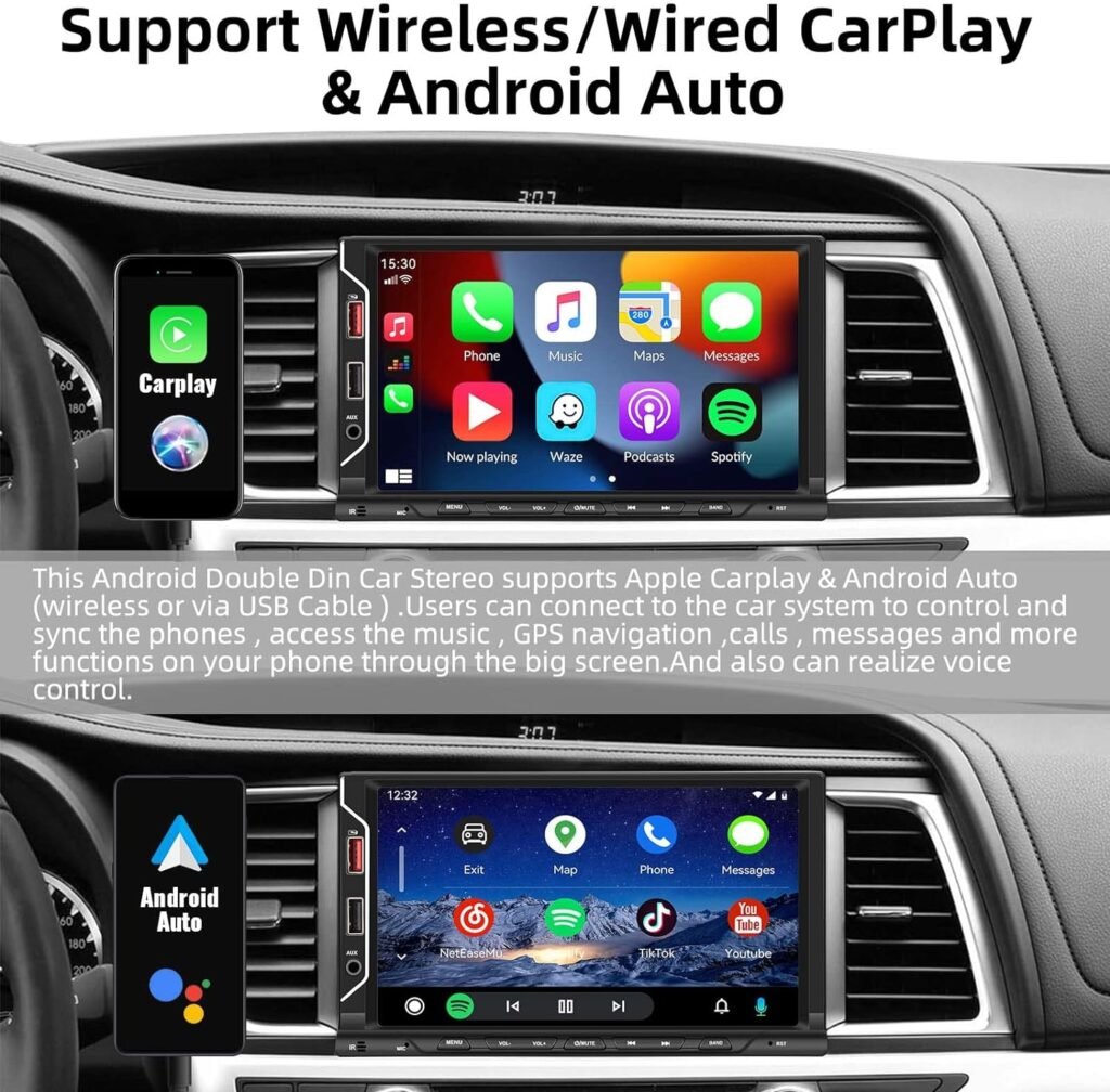 Car Stereo Double Din Bluetooth Car Radio 7 Inch MP5 Player HD Touch Screen FM Radio Audio Receiver AUX in USB TF Card Input UNITOPSCI Multimedia Player Mirror Link with Backup Camera