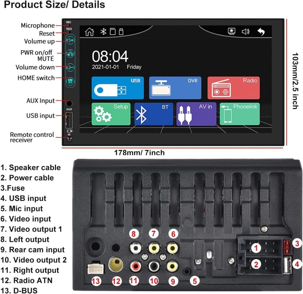 Car Stereo Double Din Bluetooth Car Radio 7 Inch MP5 Player HD Touch Screen FM Radio Audio Receiver AUX in USB TF Card Input UNITOPSCI Multimedia Player Mirror Link with Backup Camera